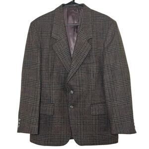 Andre Villard Men’s Plaid Check 100% Wool Sport Coat Brown Size 40S